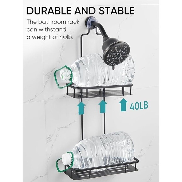 Cobbe Anti-Swing Shower Caddy Hanging with 4 Hooks, No Drilling Organizer, Black - Picture 5 of 8